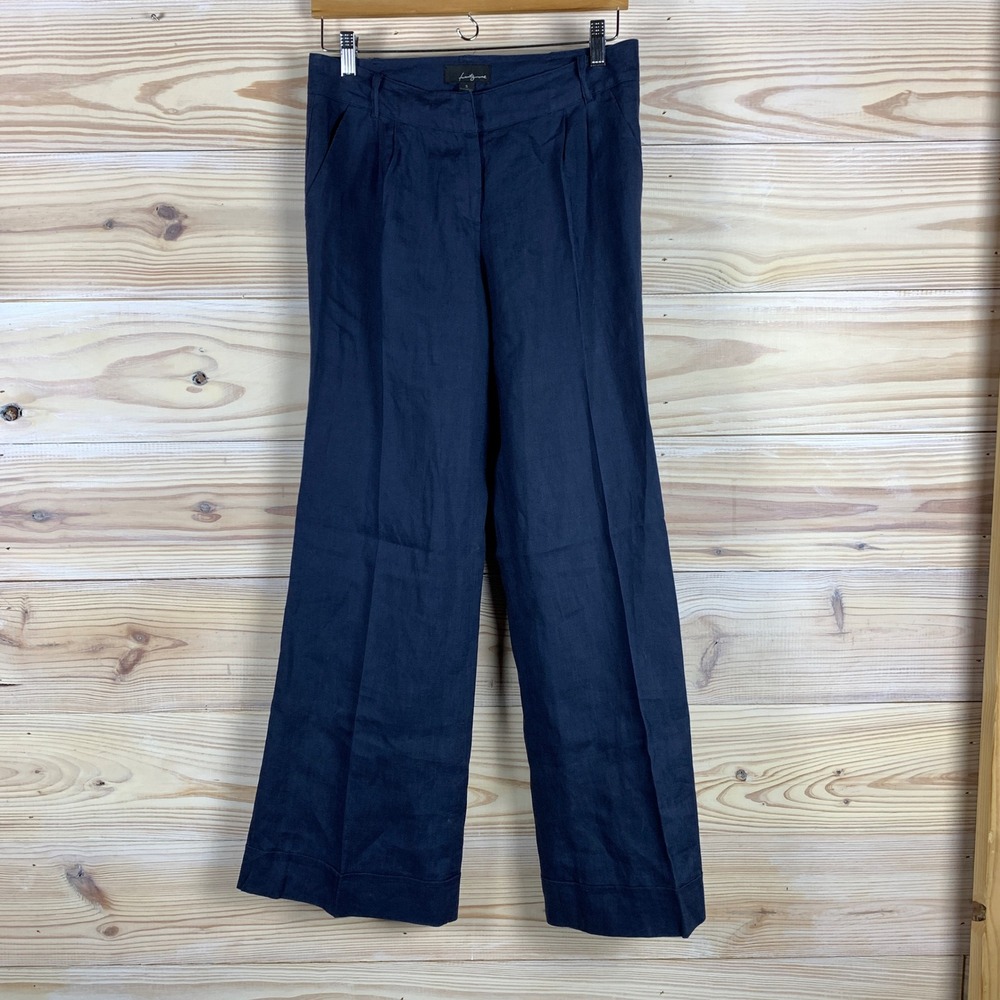 Twenty One 100% Linen Trousers Wide Leg Pants Women Small Navy Blue